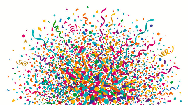 Vibrant explosion of colorful confetti and streamers, a dynamic festive confeti vector illustration perfect for celebration designs, parties, and joyous events