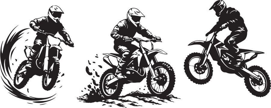 Extreme tribal dragon tattoo vector design featuring a motocross rider performing an action stunt jump on a dirtbike during a high speed racing competition