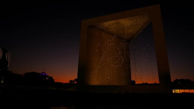 The Founder Memorial is monument and visitor center in Abu Dhabi, United Arab Emirates is memorial to Sheikh Zayed after colorful sunset
