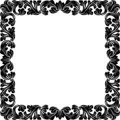 Obraz premium Filigree crest heraldry floral frame border medieval art illustration in a vintage woodcut engraved etching style.