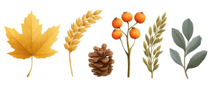 watercolor fall collection evokes warmth with golden maple leaves pine cones and vibrant orange berries