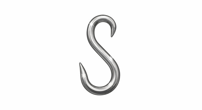 A single, metallic, S-shaped hook with a polished, reflective surface