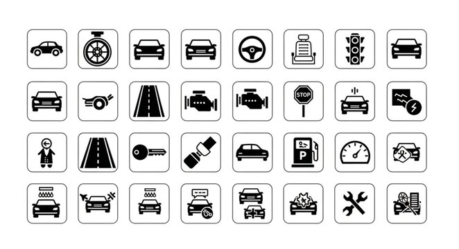 Collection of Transportation and Automotive Icons.
