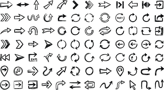 Modern minimalist arrow icon set with geometric navigation pointers and digital interface symbols on white background