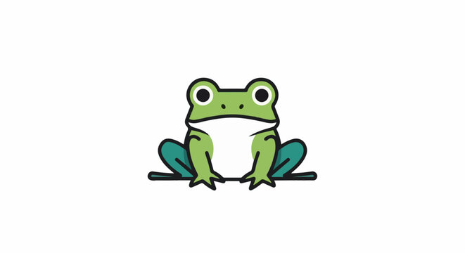 A minimalist illustration of a cute green frog with big eyes and webbed feet