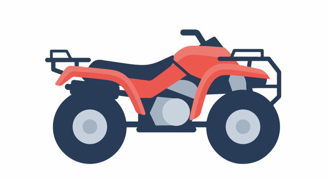 A flat illustration of a red and dark blue all-terrain vehicle on a white background