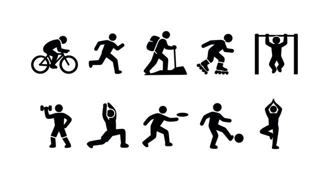Collection of diverse sport and fitness activity icons for active lifestyle representation