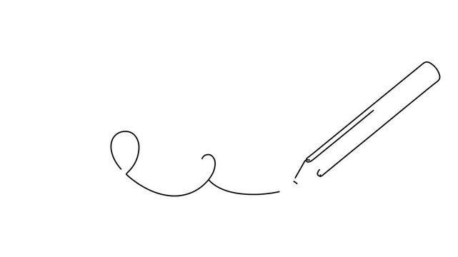 Continuous line art drawing in the form of a pencil drawing a line.