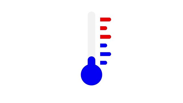Motion graphic animation thermometer symbol. Red hot temperature symbol down falling