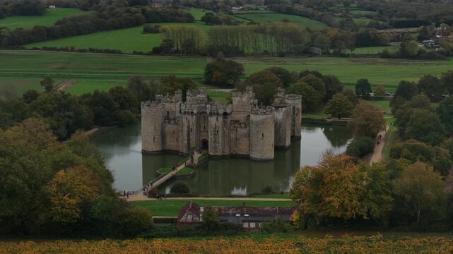 Aerial Drone View of Bodiam Castle, East Sussex, England