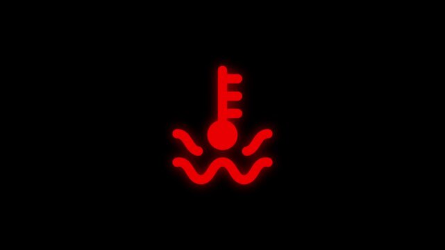 The high temperature indicator on the dashboard is flashing animation. Low engine coolant level.