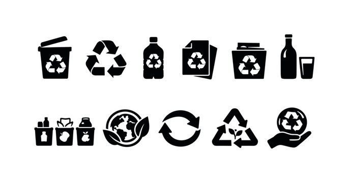 Collection of recycling and eco-friendly icons for environmental protection and sustainability