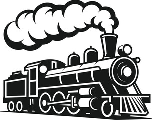 Classic steam locomotive train silhouette, vintage railway engine vector illustration, antique transportation icon isolated on white background © Creative Juel 