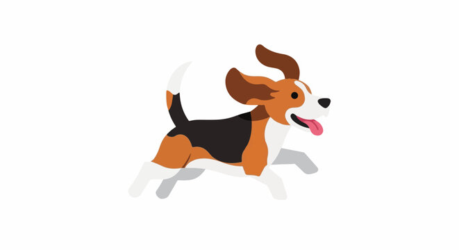 A playful beagle in mid-stride, tongue out and ears flying