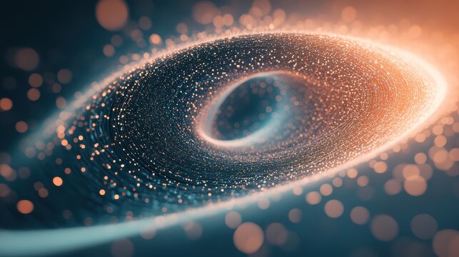Tiny glowing particles swirling in a luminous cosmic torus, representing nanotechnology and futuristic science.