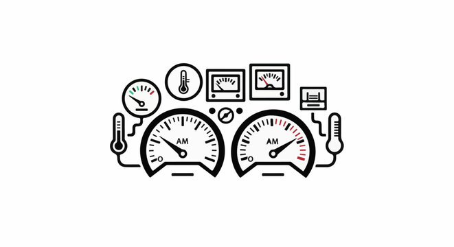 Collection of various gauges, thermometers, and measurement instruments