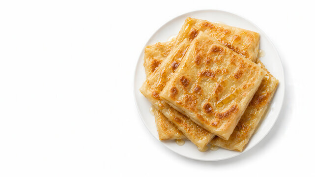 Pane msemen marocchino con miele isolato su sfondo bianco. Generative AI 