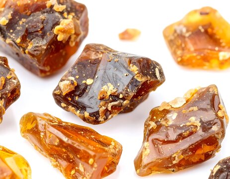 Benzoin Resin (Styrax benzoin) Isolated on White Background &ndash; Aromatic Perfumery and Incense Ingredient