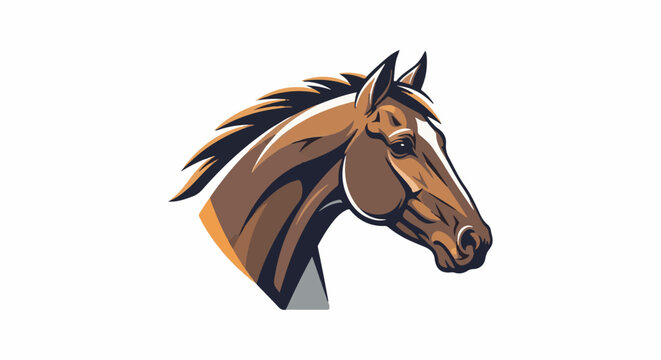 Stylized brown horse head profile with dark mane and white blaze