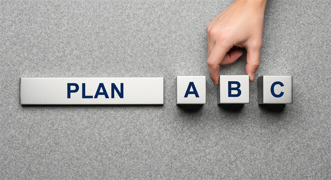 Strategic business planning concept with wooden blocks, hand choosing Plan B for contingency, corporate strategy and decision making