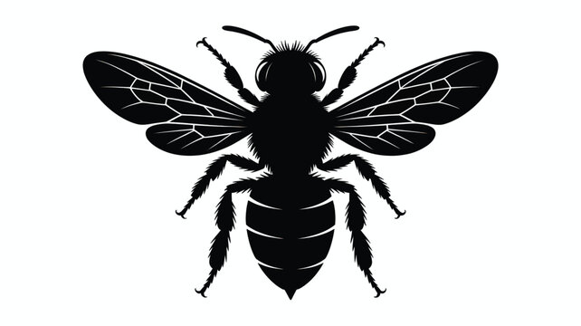 Detailed black silhouette of a honey bee insect showing wings and legs as a professional flat vector graphic design element