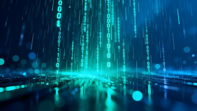 Digital binary code rain effect