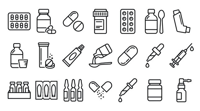 Pharmaceutical dosage forms editable stroke outline icon 