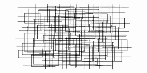 Fototapeta premium Modern black and white abstract geometric pattern featuring a technical architectural blueprint sketch and vector building line art for a professional construction project interior design wallpaper