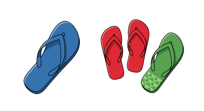 Colorful collection of comfortable summer flip-flops, perfect for beach adventures, poolside relaxation, and casual warm-weather strolls, evoking a carefree holiday spirit