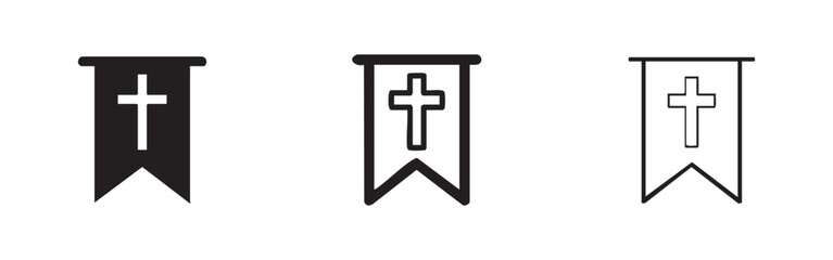 Obraz premium Christian Cross on Banner or Pennant Icons Set