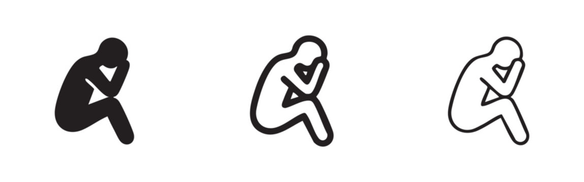 Depressed Person Sitting and Hiding Face Icons Set