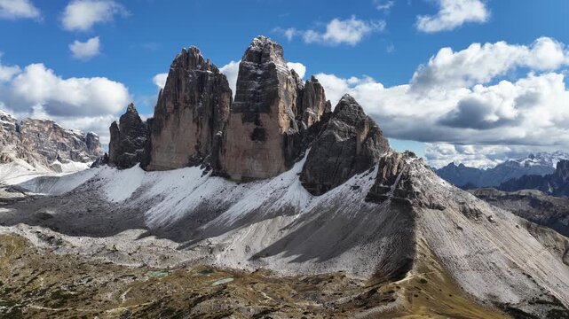 Aerial view of tre cime di lavaredo in the dolomites