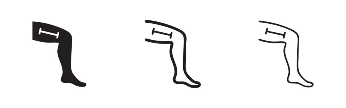 Leg measurement icon, symbolizing medical examination, leg length assessment, and health check-up in three styles: solid, outline, and thin line.