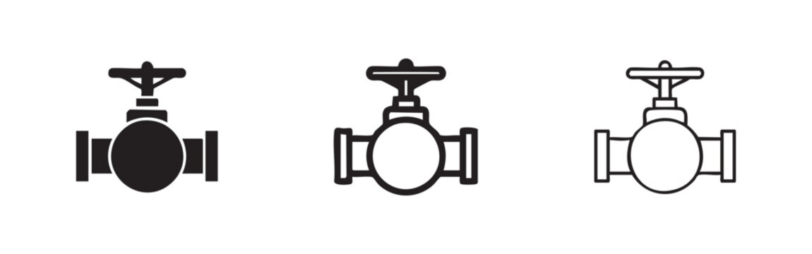 Industrial Valve Icon Set - Plumbing Fixture, Gate Valve, and Stopcock Vector Symbols for Fluid Control