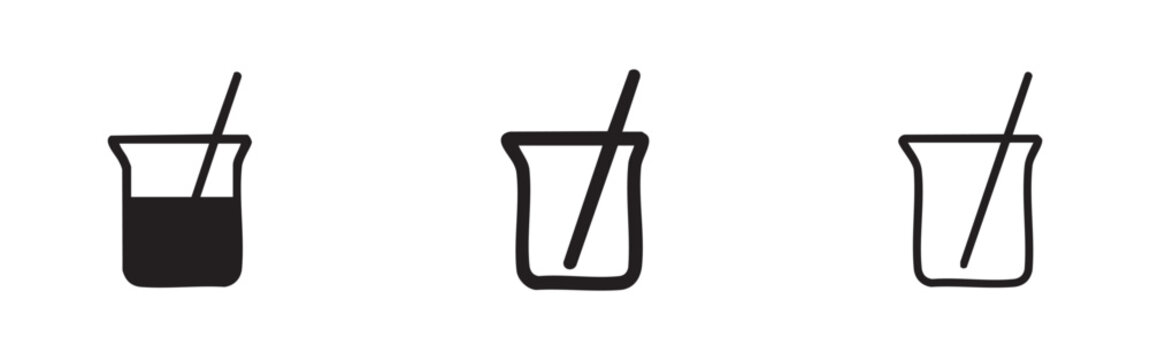 Beaker with stirrer or straw icon set