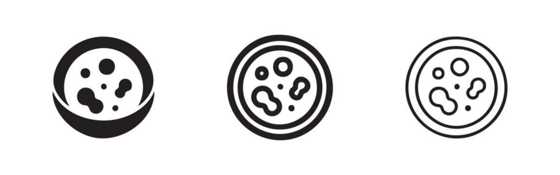 Petri dish with microbial colonies icon set