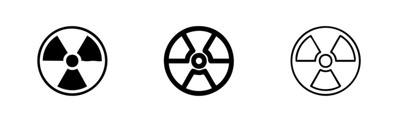 Obraz premium Radiation symbol icon set. Ionizing radiation warning signs in solid, outline, and hand-drawn styles.