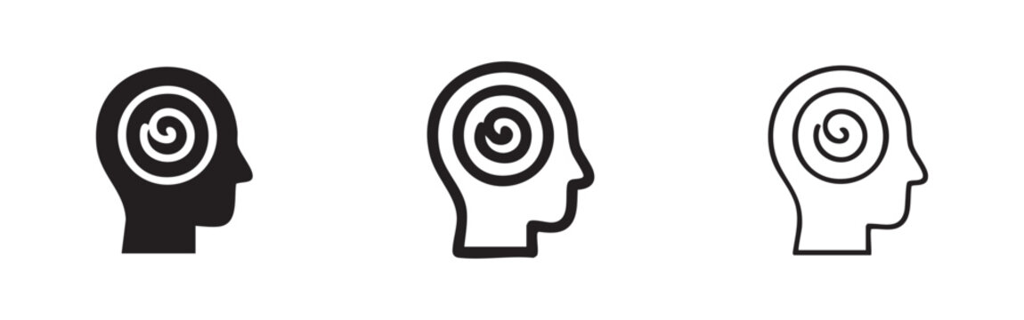 Human Head with Spiral Icon Set - Confusion, Hypnosis, or Deep Thought Symbol