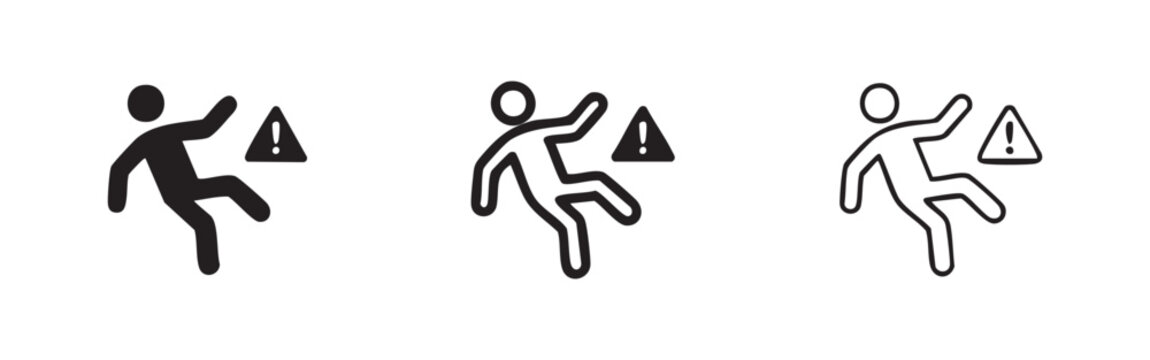 Slippery floor warning icon with person falling, representing danger, hazard, and caution
