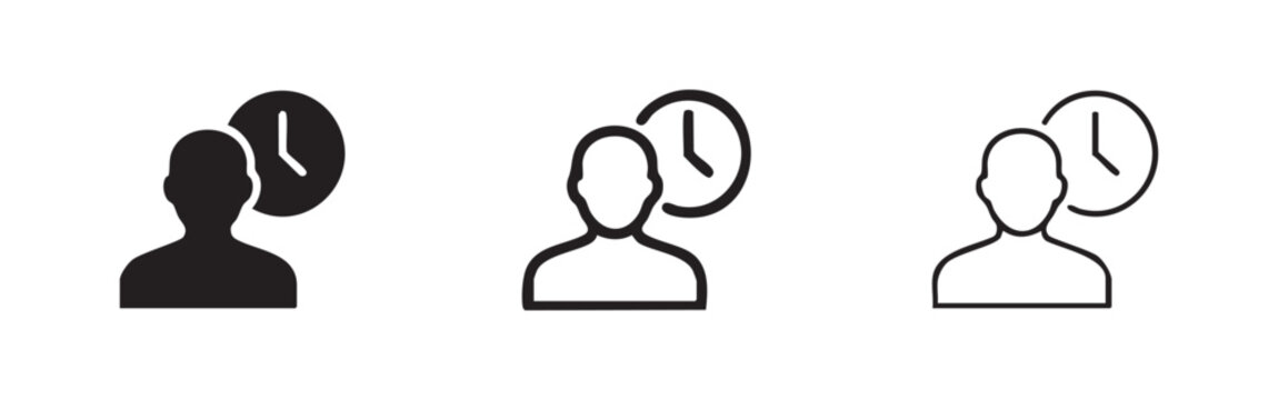 Person icon with clock, representing time management, schedule, appointment, or deadline