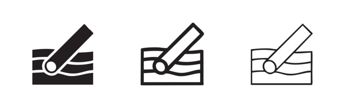 Wooden plank in water icon, representing stability, buoyancy, or a raft