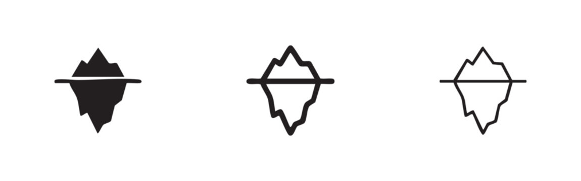 Iceberg Icon Set, Arctic Glacier Nature Symbol, Solid and Outline Vector Illustrations