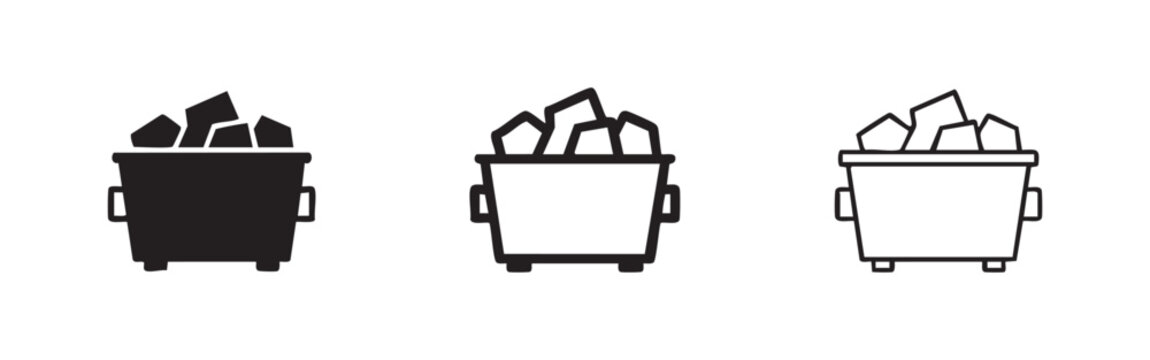 Dumpster Icon Set, Waste Container Garbage Skip Symbol, Solid and Outline Vector Illustrations