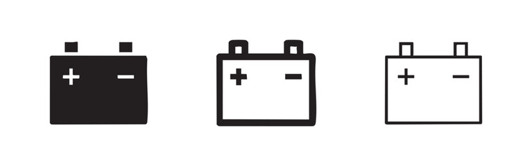 Battery icon set with plus and minus, representing power and energy storage © liubomir118809