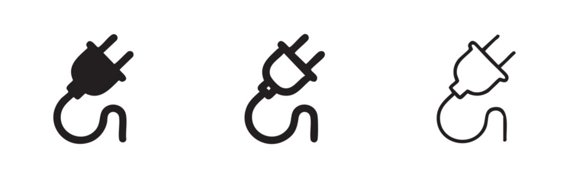 Electric plug and cord icon set, symbolizing connection and electricity