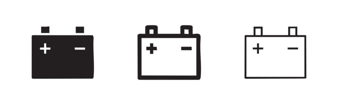 Battery icon set with plus and minus, representing power and energy storage