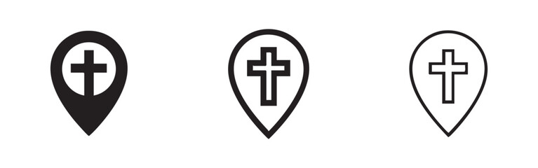 Fototapeta premium Church Location Pin Icon Set: Solid, Outline, and Detailed Styles