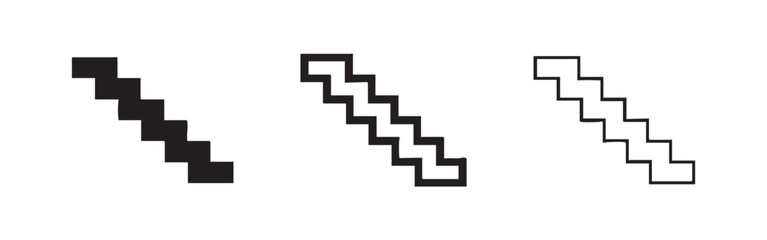 Obraz premium Icons: diagonal staircase, representing progress and ascent, three styles