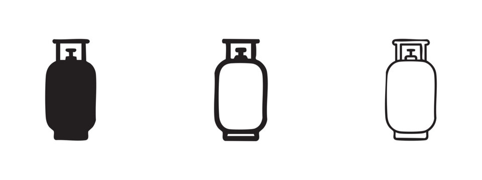 Gas cylinder icon set, propane tank glyphs, LPG bottle vector illustration for energy and fuel storage.