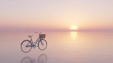 Fototapeta premium A silhouette of a woman cycling her bike on the beach at sunset captures a fitness adventure and the summer travel spirit against a beautiful sea sky
